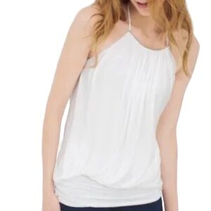 White House Black Market Asymmetric Tuck Halter Top. White. Large